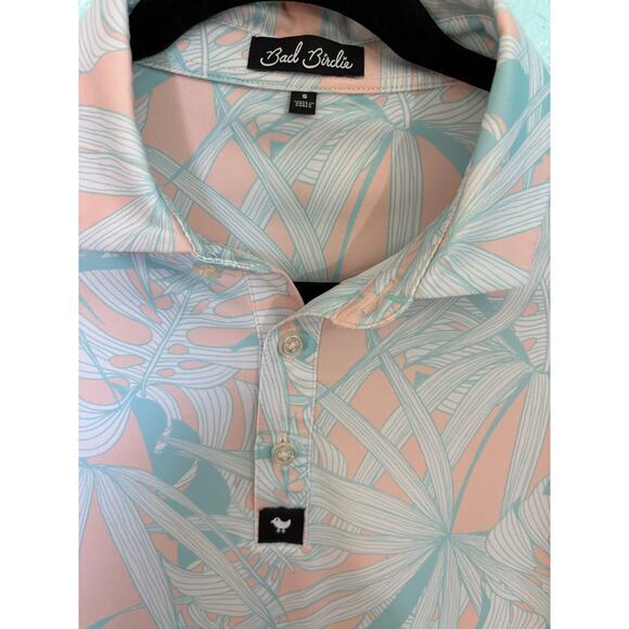 Bad Birdie Men's Day Pass Polo Shirt White Tropical Print Size Small Golf UPF 50 - Picture 6 of 7